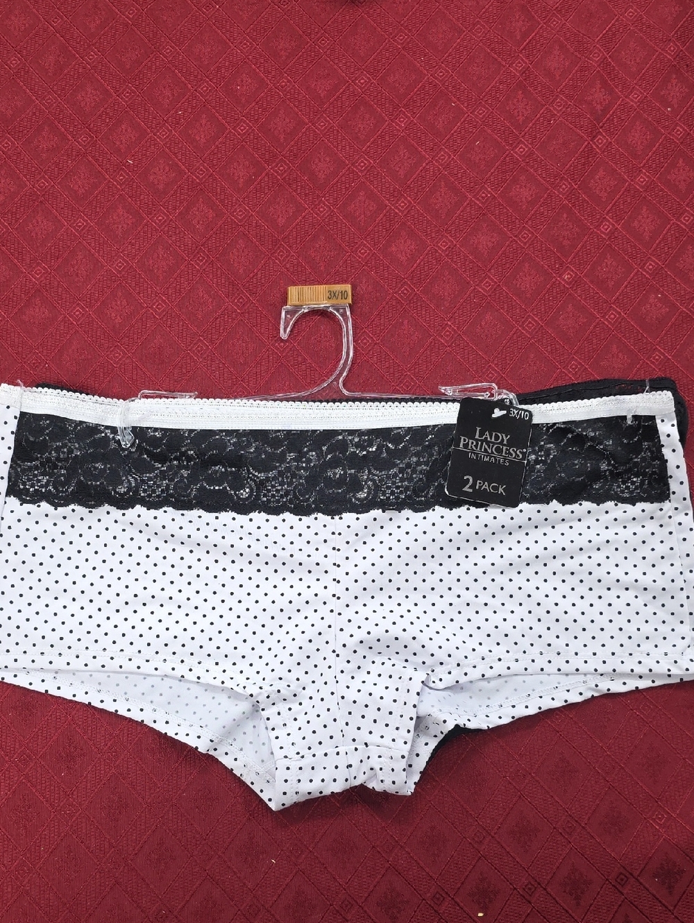 Prince Lady Princess White & Black Polka Dot Lace Trim Hipster Panties - 2 Pack